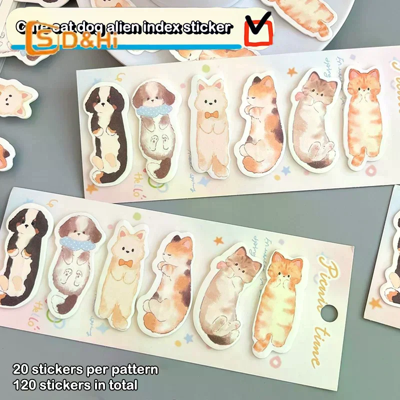 120 Sheets/set Cute Cat Dog Sticky Notes  Tabs Page Book Markers For Page Marking Message Classify File Flags Stickers
