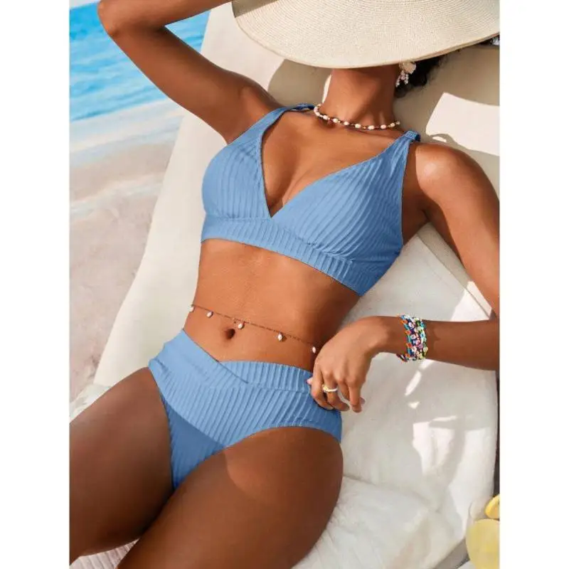 

Женский комплект купальников в полоску с v-образным вырезом, осенний новый повседневный спортивный костюм Seven Sve, длина RIK7076, пляжная одежда