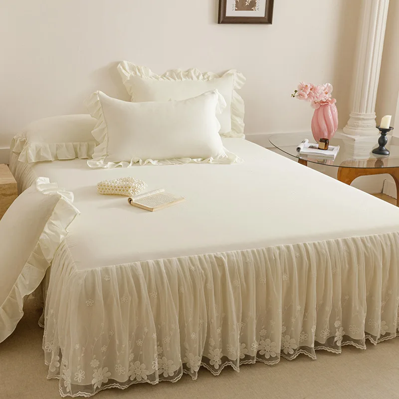 Bed Cover Lace Trimmed Bed Skirt French Washed Cotton Class A Premium Dust Ruffle Single Apron Bed Edge Cover Design