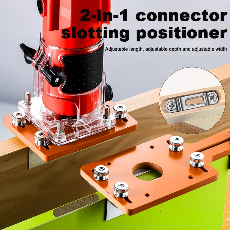 

2-in-1 Connector Slotted Positioning Mold - Adjustable Depth & Angle Manual Woodworking Tool, Durable Plastic/Metal Constructio