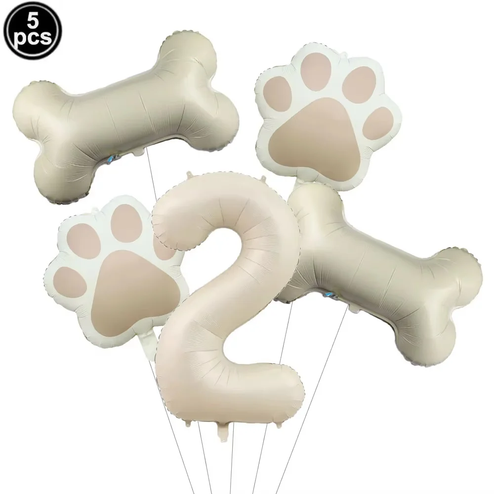 5pcs Dog Party Balloons 32inch Cream Number Balloon Bone Shaped Foil Balloon for Pets Party Birthday Decorations view 5