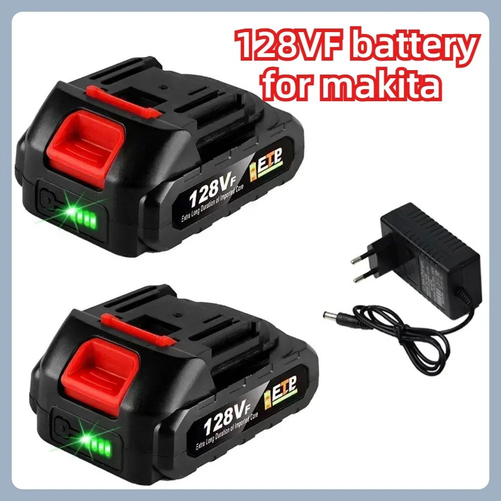 128VF Large Capacity Rechargeable Li-ion Battery with LED Indicator Light Suitable for Makita Drill Wrench Cordless Tool Battery