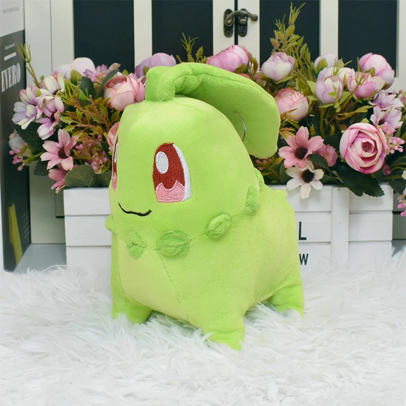 16cm Kawaii Chikorita Pokemon Anime Figure Plush Keychain Toy Cute Cartoon Stuffed Animals Peluche Pendant Doll Gifts