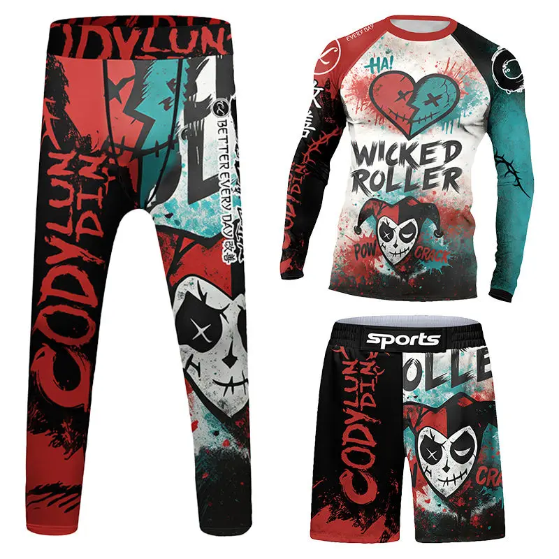 Children Boy BJJ Rashguard Jiu Jitsu T-shirt+Pant Set MMA Kickboxing Muay Thai Compression Shorts Bjj Rash Guard Boxing Clothing