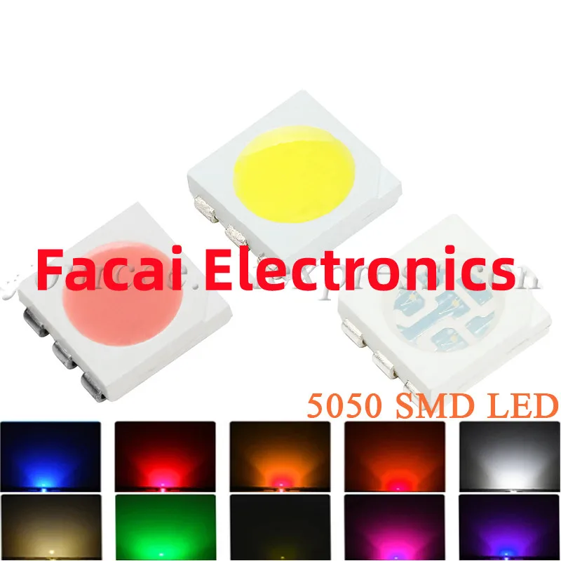 50pcs 0505 SMD LED Highlight Emitting Diode Red Yellow Emerald-green White Blue Orange RGB Pink Color LED Light Diode