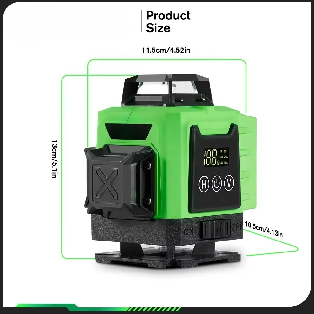 

Поворотные лазерные уровни, 16 линий, 4D, IP54, 4,7 В, 3000 мАч, лазерный уровень с цифровым дисплеем, 360 градусов, горизонтальный, перезаряжаемый