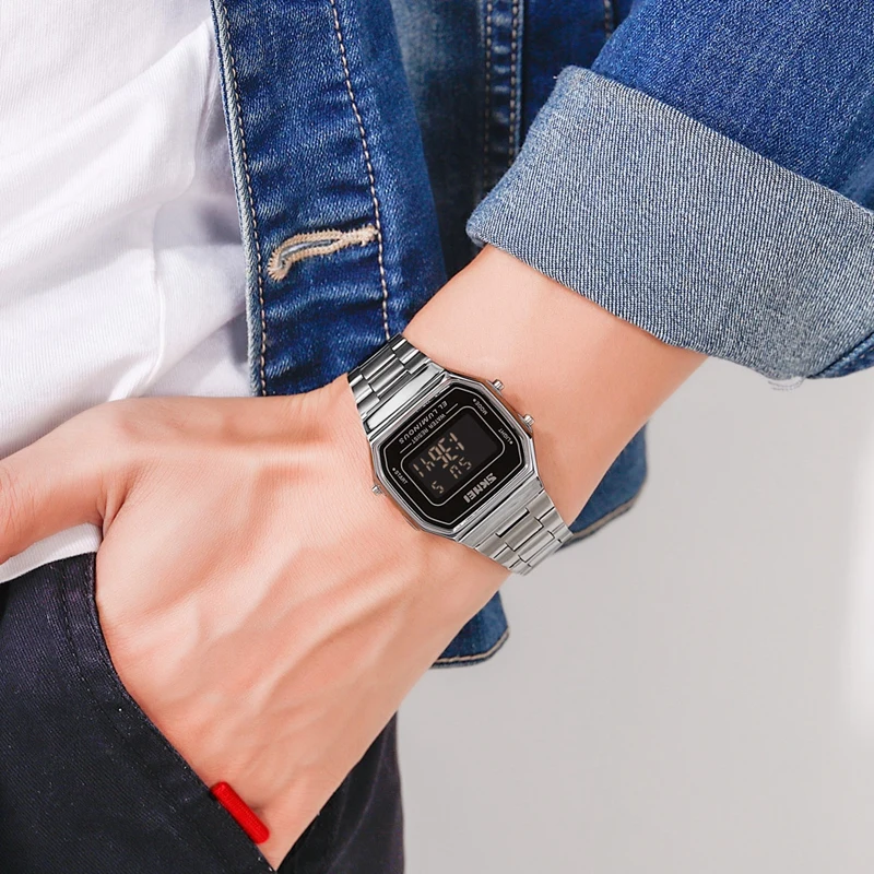 SKMEI orologio digitale casual per uomo donna semplice cinturino in acciaio inossidabile orologio da polso impermeabile allarme orologio elettronico reloj hombre