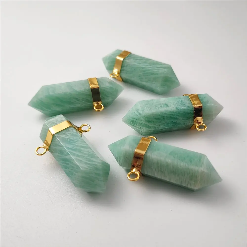 

FUWO Wholesale Natural Amazonite Pendant, Handmade Double Point Healing Crystal Accessories For Necklace Making PD453 5Pcs/Lot