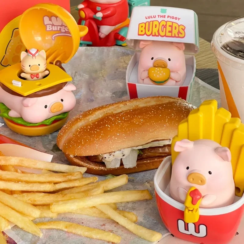 LuLu The Piggy Burger Series Blind Box Figur Anime Babi Lucu LuLu Mainan Boneka Model Dekorasi Meja Kotak Misteri Kejutan Hadiah Anak