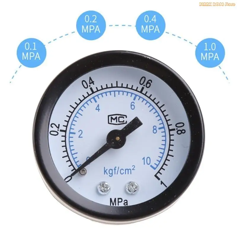 K1AE Compact Pressure Gauge 1/8 Thread Aluminum Pressure Meter Air Pressure Gauge Back Mount Iron for Shell & Aluminum Thread
