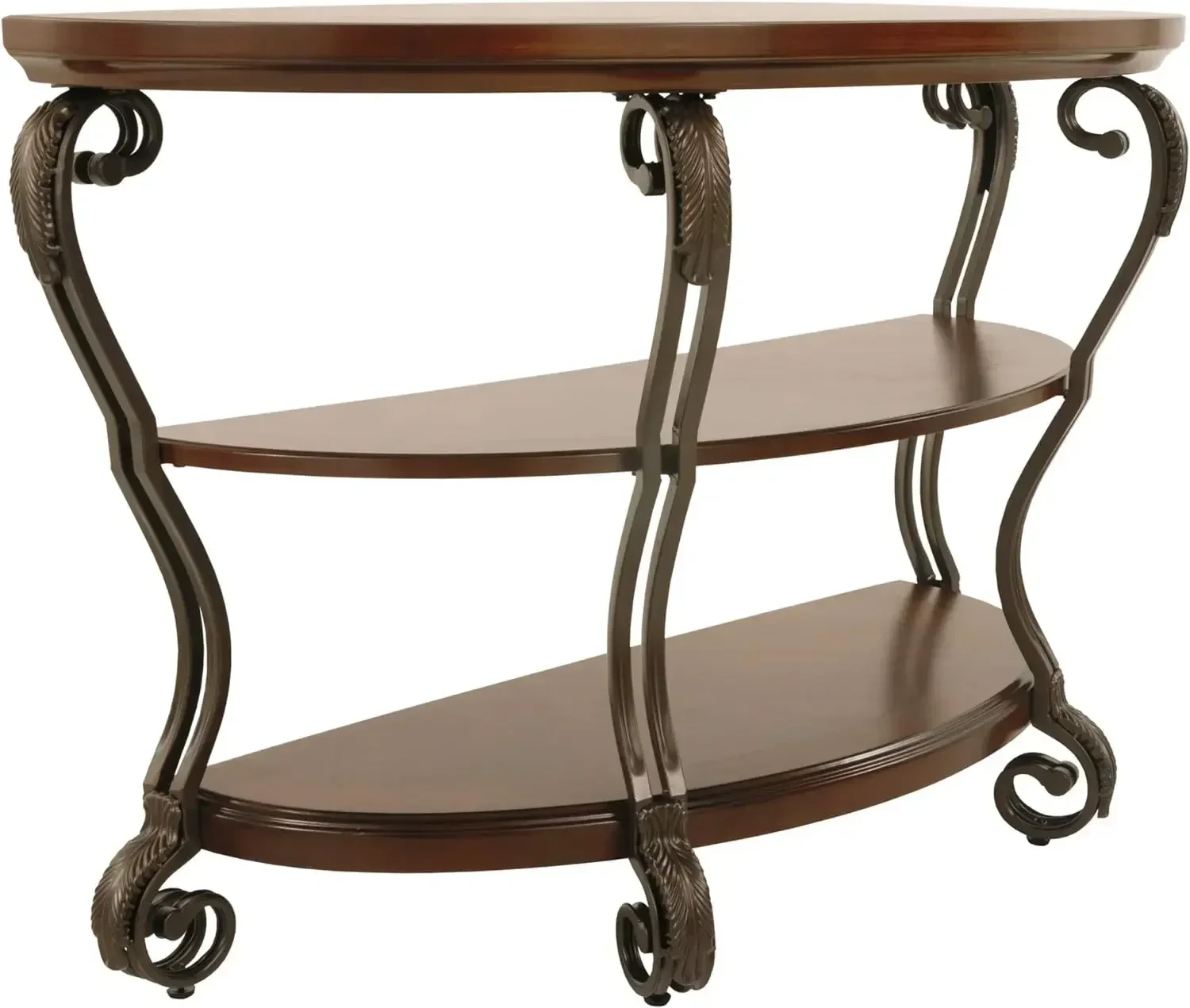 

Traditional Hand-Finished Half Moon Sofa Table, 2 Fixed Shelves, Signature Design