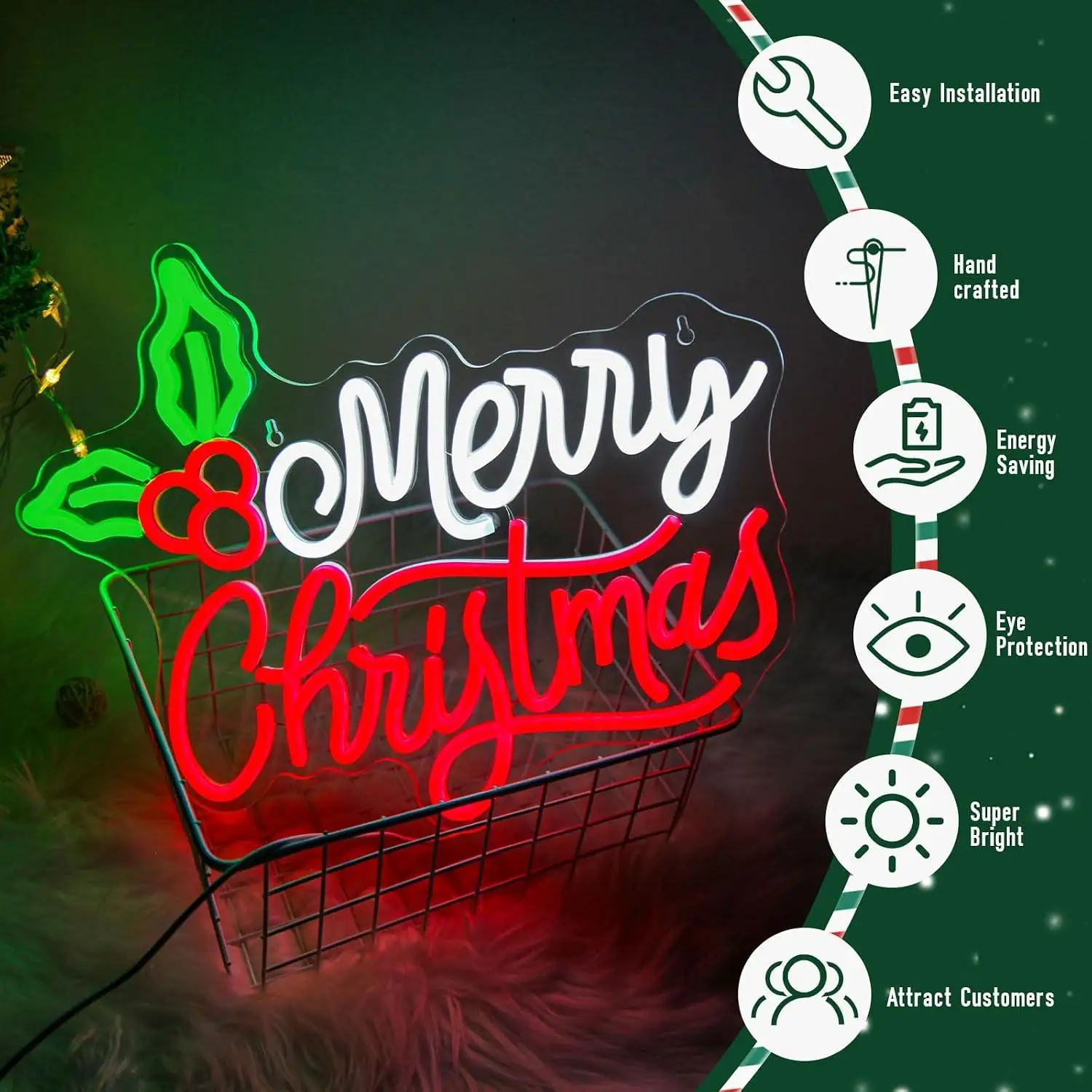Merry Christmas Neon Sign USB Dimmable LED Neon Light for Christmas Party Home Bedroom Xmas Theme Neon Wall Art Decoration Gift