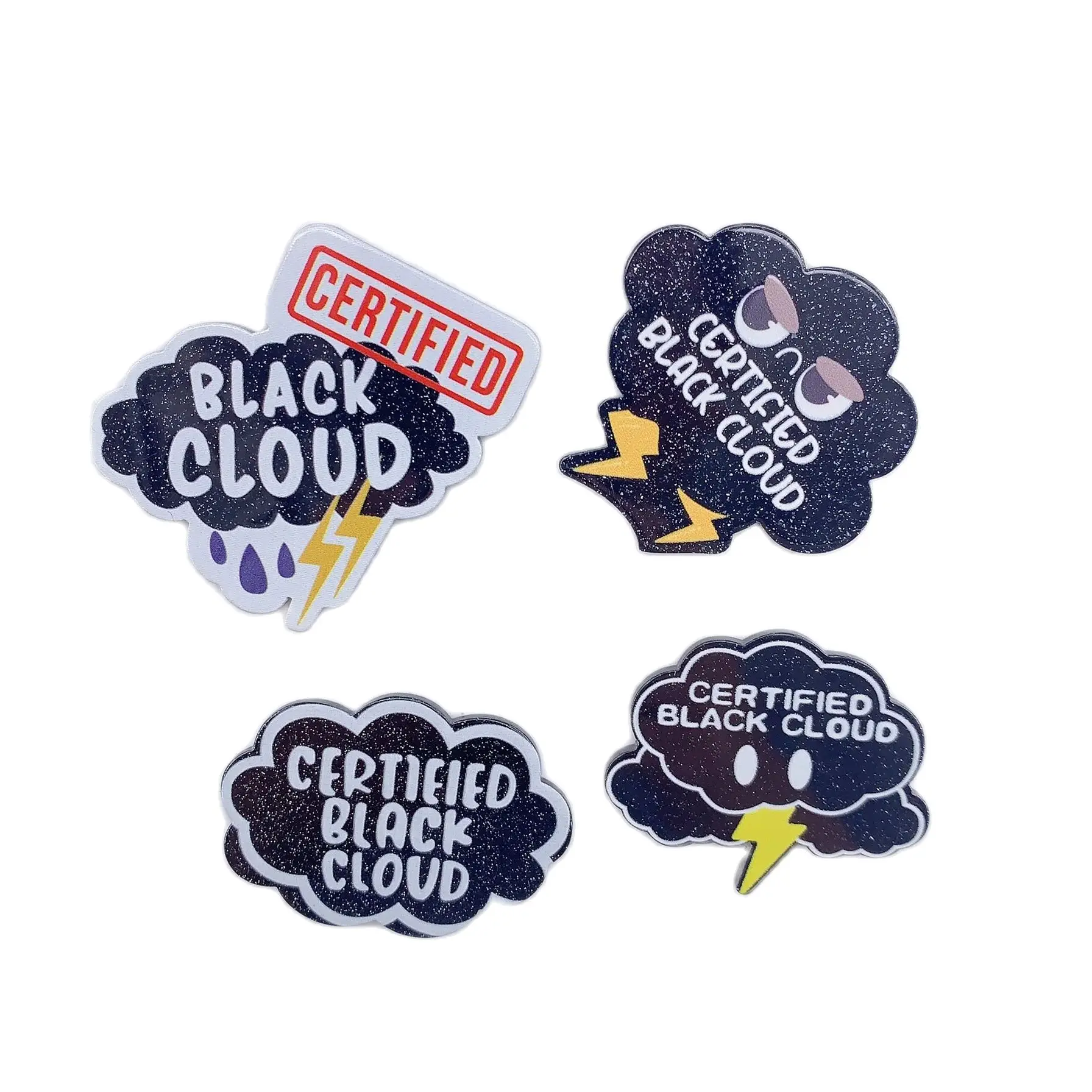 5PC Mixed Glitter Acrylic Certified Black Cloud Lightning Raindrop Charms Pendant Fit DIY ID Card Badge Holder Jewelry Making