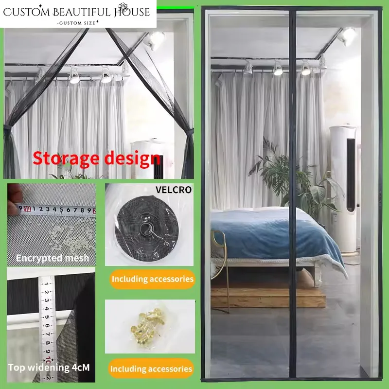 Custom Size Fiberglass Magnetic Screen Easy Installation Door Curtain Anti-Mosquito Net Fly Insect Screen Mesh Automatic Closin