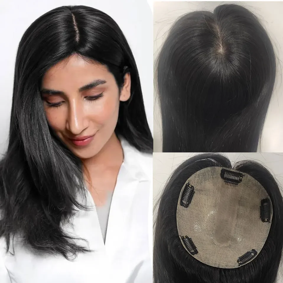 SEGO 15x16cm Silk Scalp Hair Toppers for Women Real Human Hair Silk Base Upgrade Topper Clip-in Volume Hairpieces 12/16Inch