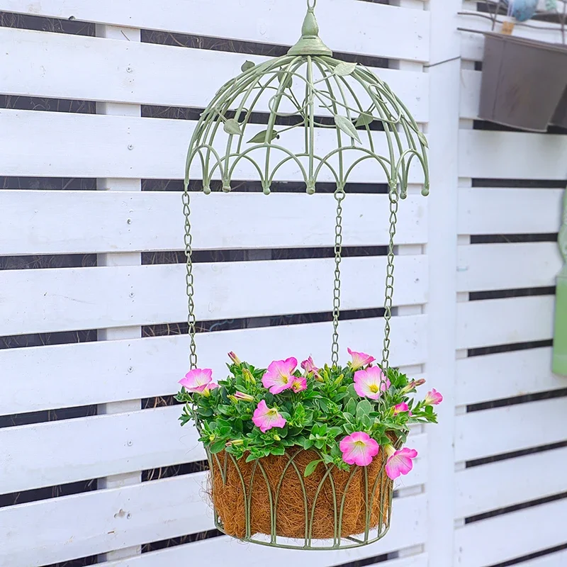 French Garden Cathedral Hanging Planters, Victorian Dome Plant Holders with Decorative Metal Frame