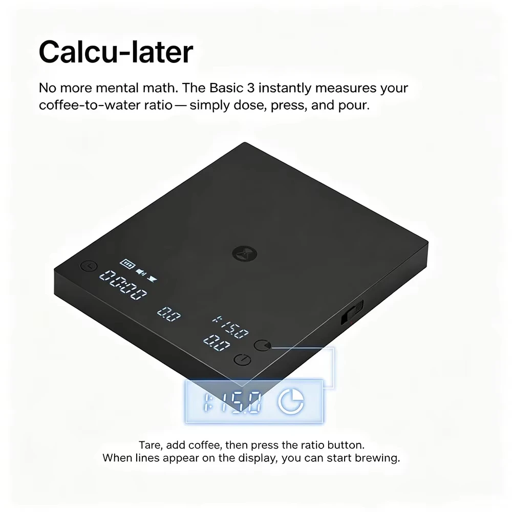 TIMEMORE Basic 3 Coffee Scale 0.1g High Precision Digital Kitchen Scale with Timer/Flow Rate/Ratio for Espresso Baking & Cooking