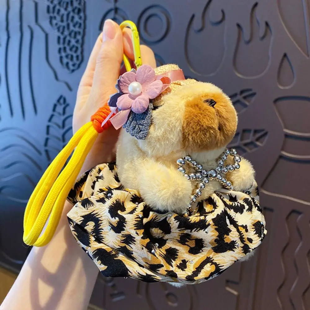 Capybara en coton PP, poupées en peluche, Collection de poupées, pendentif Kapibala, porte-clés, jupe imprimée léopard, Animal de dessin animé