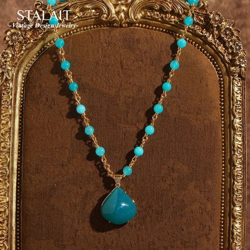 

Vintage Blue Bead Water Drop Pendants And Necklaces Chain Bohemia Luxury Designer Jewelry Gold Color Accessories For Women 2025