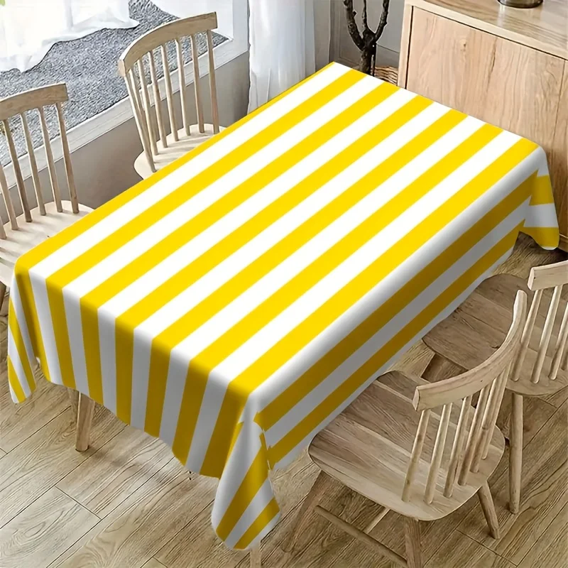 Yellow White Striped Polyester Tablecloth for Table Decor Washable Kitchen Dining Table Cloth Outdoor Indoor Holiday Party Decor