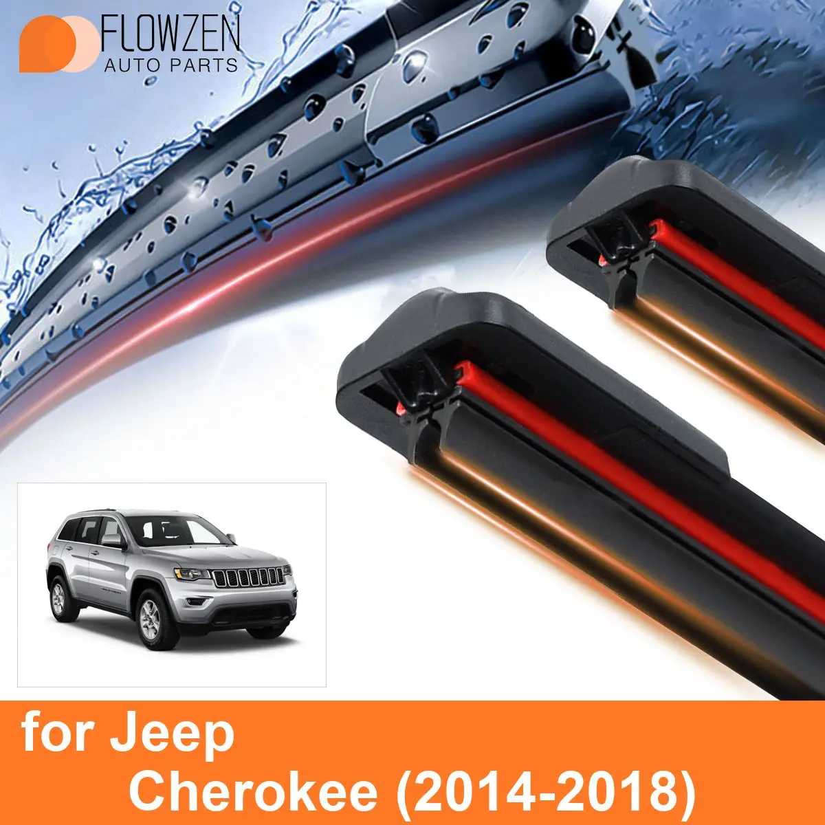 Car Windshield Wiper Blades for Jeep Cherokee Double Rubber Frameless Bracketless WipersSoft Accessories2014 2015 2016 2017 2018