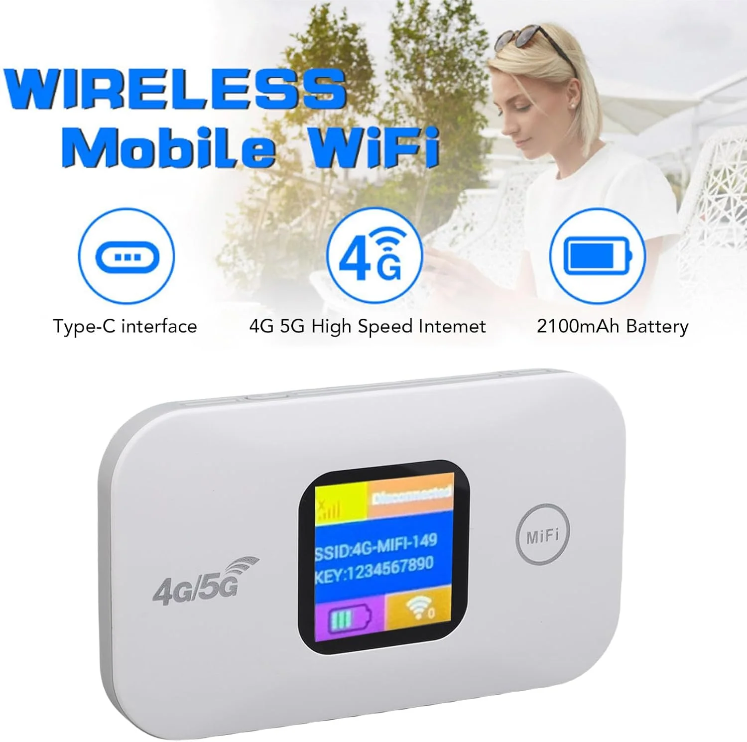 Travel WiFi Hotspot SIM Slot LED Display 4G 5G Mobile Hotspot 300Mbps Stable Connection Supports 10 Devices for Outdoor for RV
