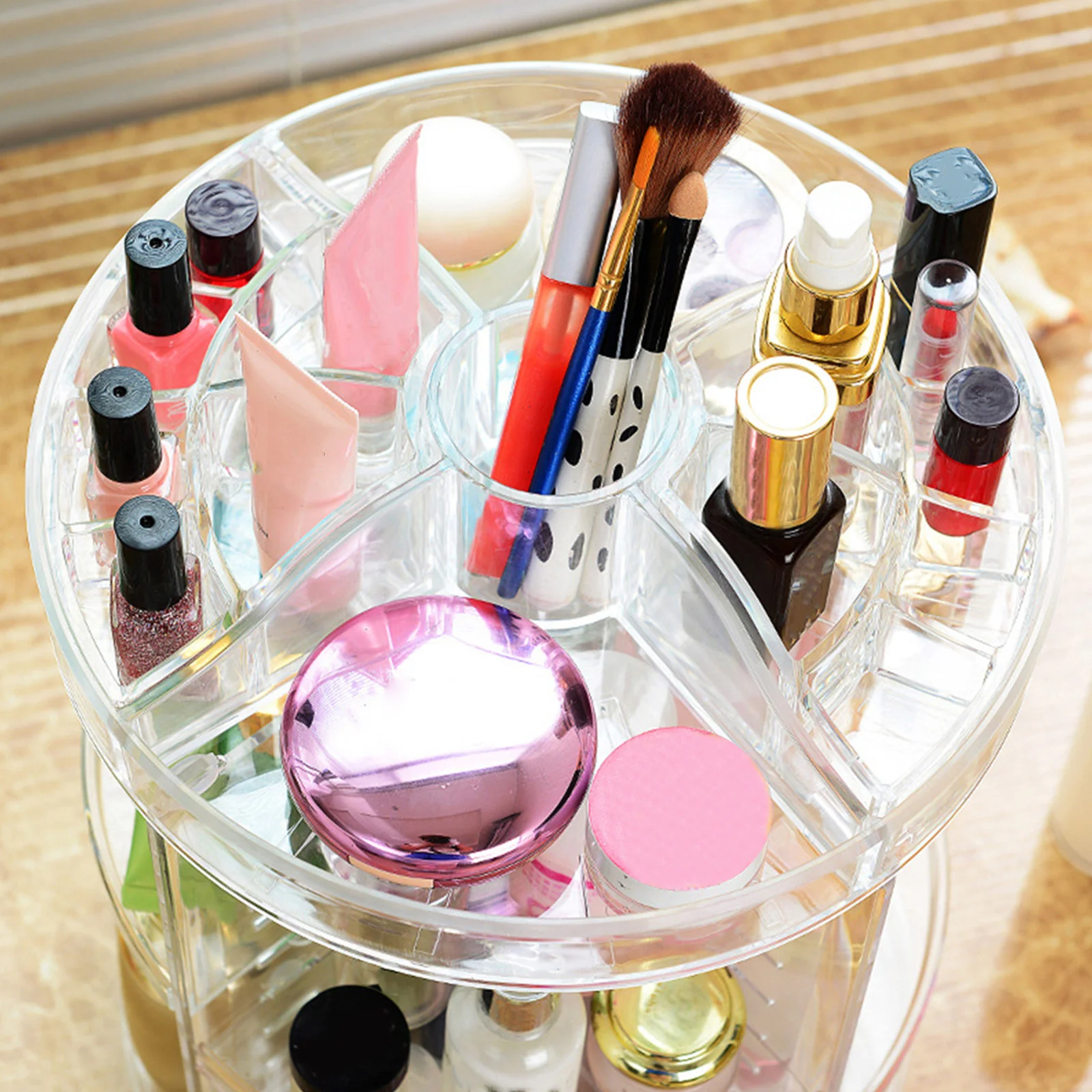 

Clear Organizer Rack 360-Degree Rotation Adjustable Layers Makeup Storage For Cosmetics Earrings Rotating Makeup