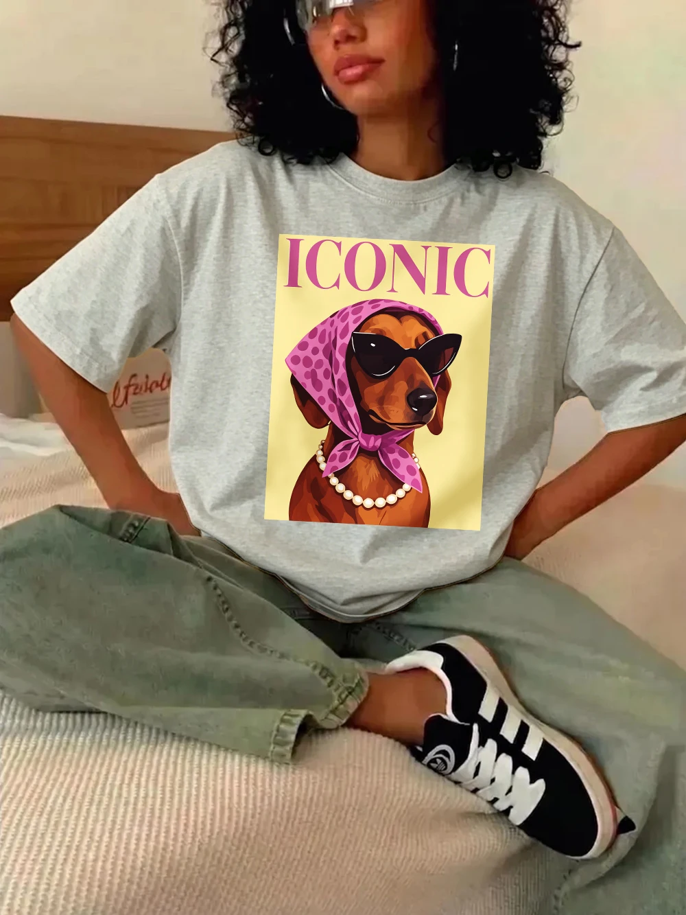 Ikonische Dackel-Prints, Baumwoll-T-Shirts für Damen, Sommer-Kurzarm-T-Shirts, O-Ausschnitt, weiche, übergroße Oberteile, einfache, bequeme Kleidung – Detail 14