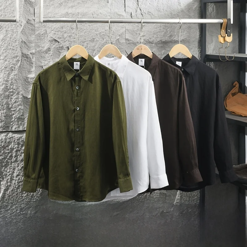 

Men's Casual Long Sleeve Linen Shirt Washed Loose Versatile Top Spring Summer Vintage Style Comfortable Breathable Ice Sensation