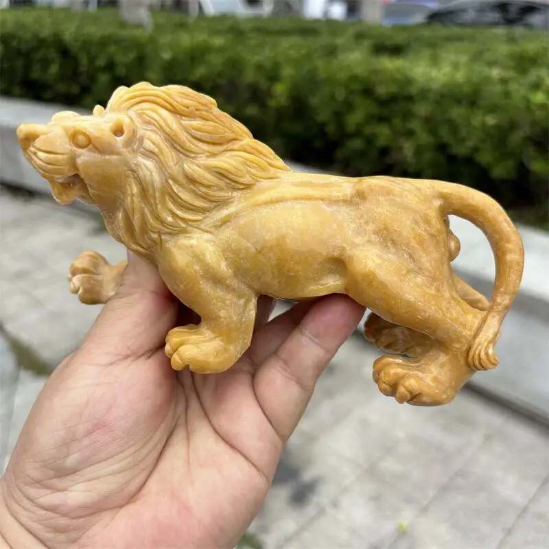 

Natural Sunstone Lion Carving Crafts Polished Healing Fengshui Animal Figurine Home Ornament DIY Holiday Gift 1PCS