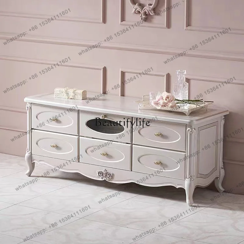 PJ French Court Style Wood Carving Flower TV Cabinet Decorative Cabinet European Light Luxury Villa Living Room