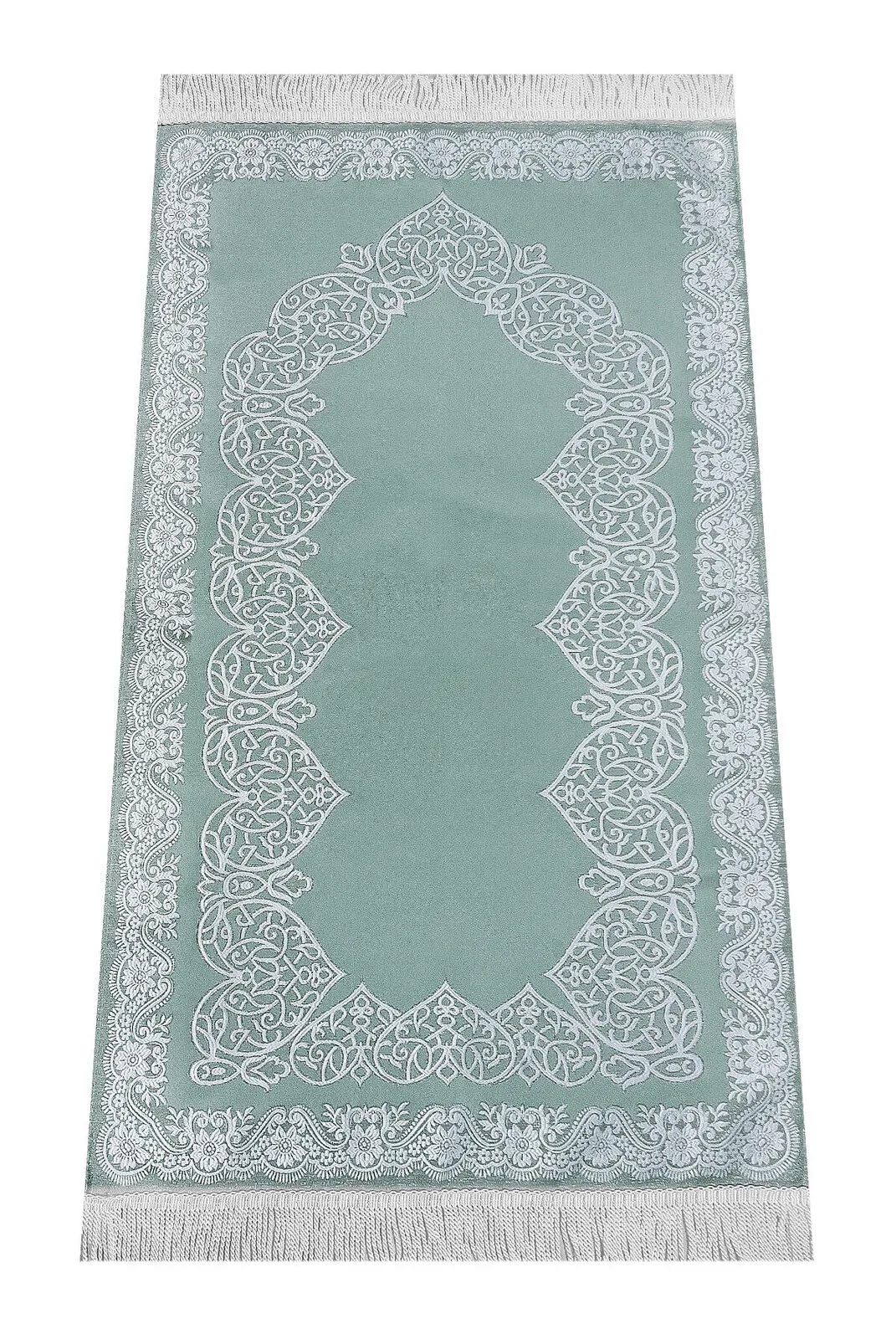 

Lined Satin Jacquard Prayer Rug Light Green Sheet of Muslim Islamic Prayer Mat Holy Quraan Islamic Mats