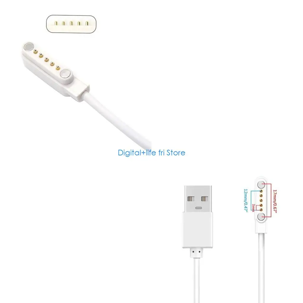 E06D Charging Power Cable Adapter Safety Fast Cord Portable USB 2.0 Male to 5 Pin Fit for Smart Watch