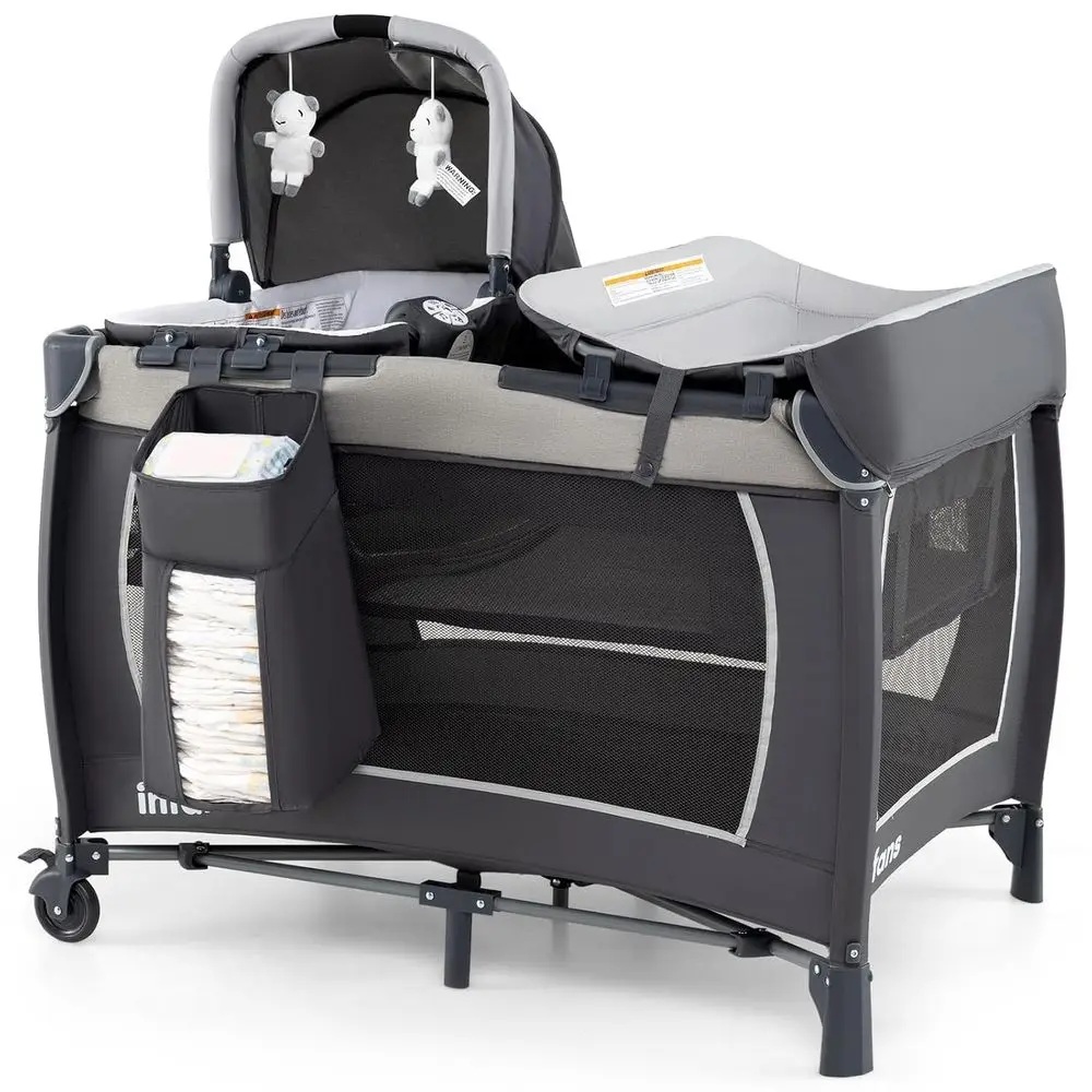 Box portatile per bambini con culla, fasciatoio, materasso e contenitore - Centro nido da viaggio