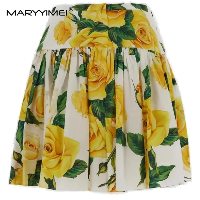 MARYYIMEI Fashion Women's New Beach Style Spaghetti Strap Chest Wrapping Woven Cotton printed Top+Mini Half Skirt 2-Piece Set