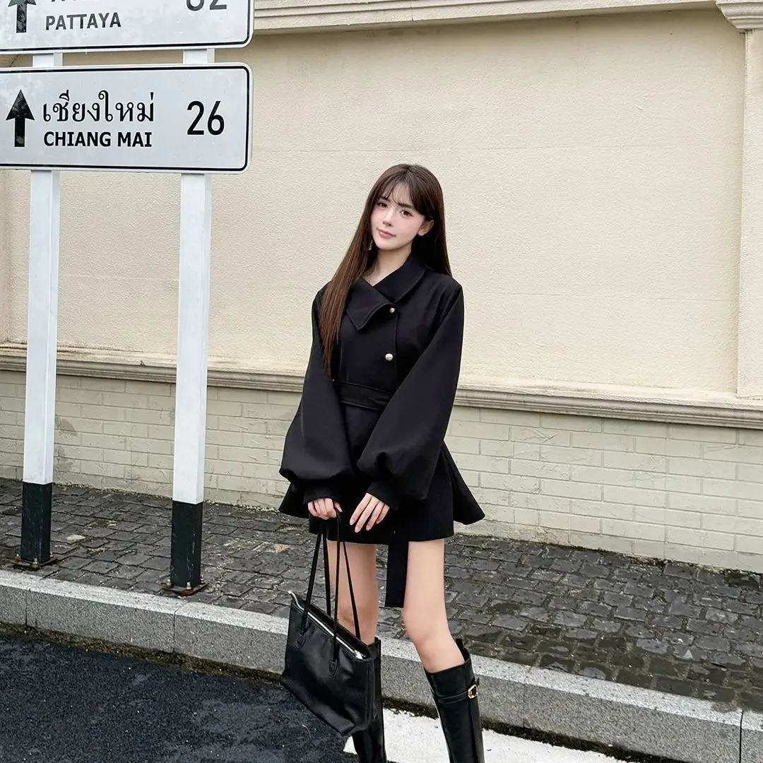 Double-Sided Woolen Coat Women's Stylish Short Waist-Cinching Belted Outerwear Cleanfit Thickened Autumn Winter Jacket