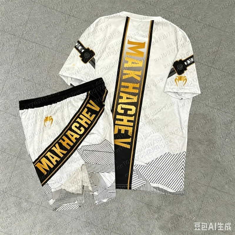 Summer Top Boxer MMA Octagonal Cage Islam Makhachev Tshirt Shorts Set Men Kid Training Running Set Speed Drying Fighting Set
