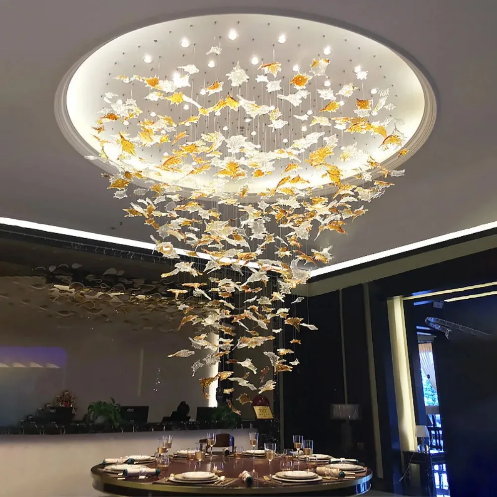 

Large Scale Project Crystal Chandelier Hotel Chandelier Villa Sales Lobby Crystal Art Maple Leaf Decorative Lamp Customization