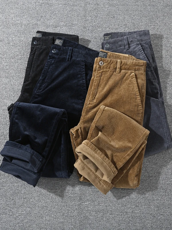 

Men's Thiened Corduroy Casual Pants Autumn Winter Straight Leg Loose Workwear Trousers Faionable Youth Active Sle