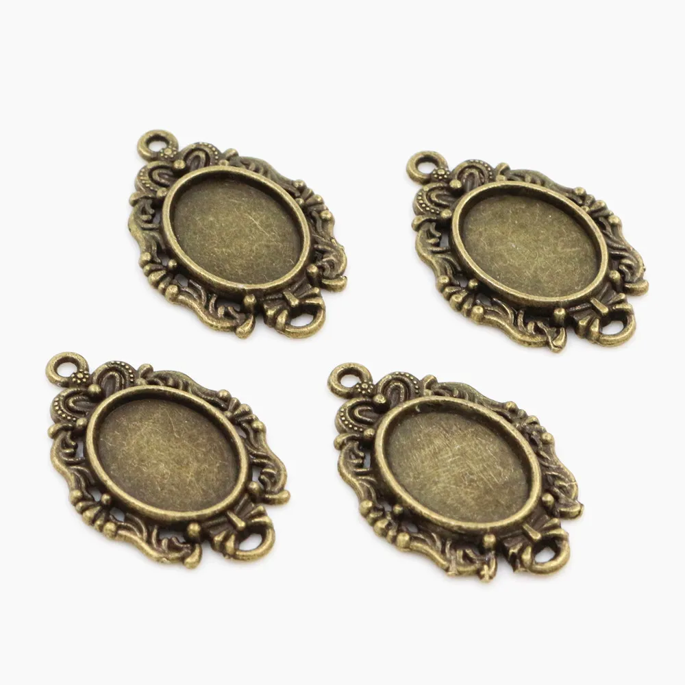 20pcs 10x14mm Inner Size Antique Silver Plated Bronze Classic Flower Style Cameo Cabochon Base Setting Pendant necklace findings