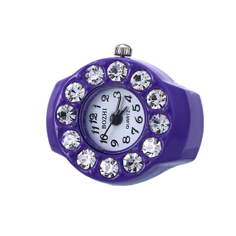 Diamond Finger Ring Watch Mini Small Elastic Steel Metal Strap Alloy Watches Rings Jewelry Clock Female Women Girl Quartz Watch