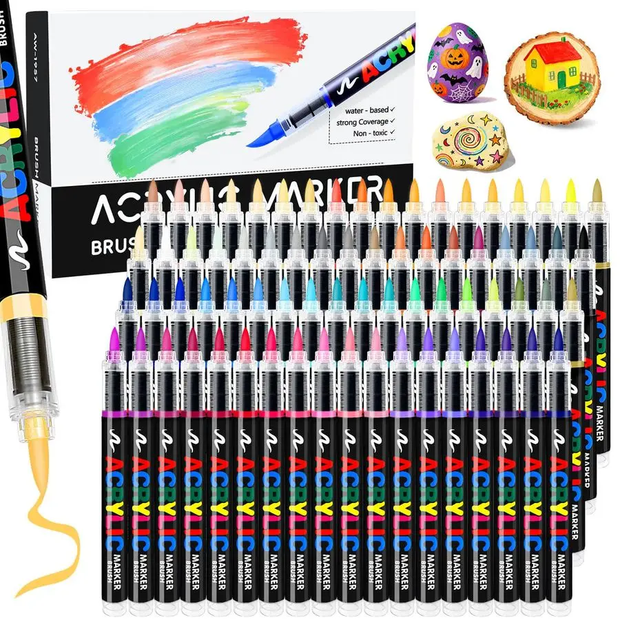 

Colors Acrylic Paint Markers, Colored Paint Pens Brush Tip with DirectLiquid Ink Control System, WaterBased Coloring Markers Set