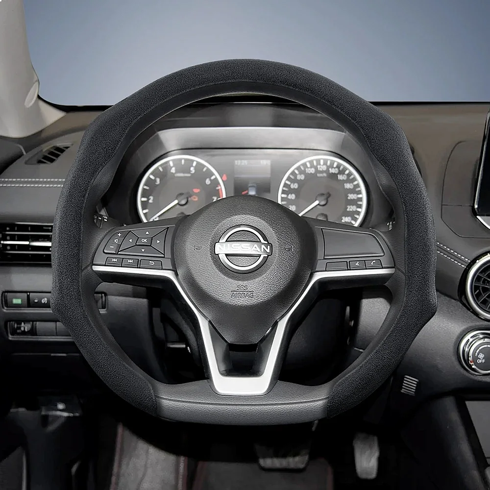 Suitable for Nissan Premium Suede Snap-On Steering Wheel Cover, Non-Slip and Durable Round and D-Shaped Steering Wheel Available