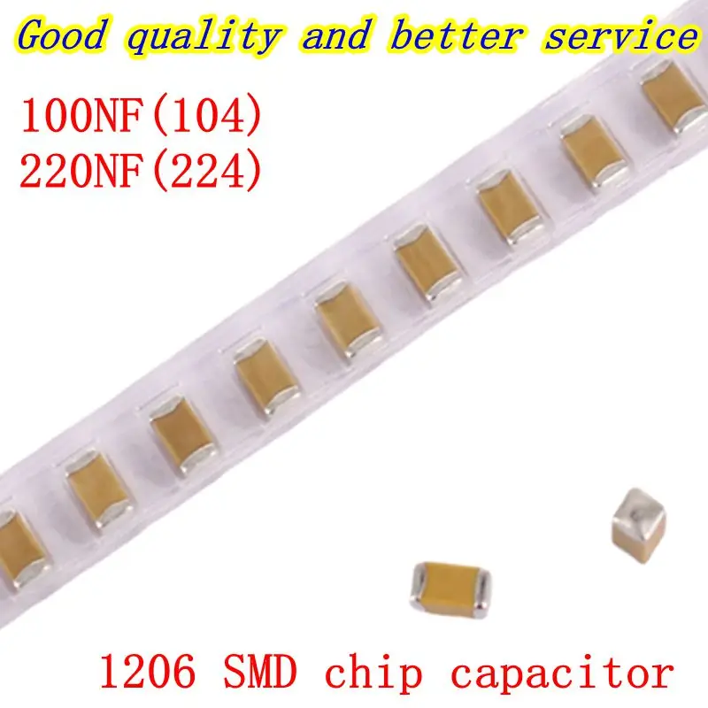 100pcs 1206 SMD Chip Multilayer Ceramic Capacitor 50V 10NF 100NF 220NF 1UF 10UF 103 104 224 105 106 0.1UF 0.22UF chip capacitor