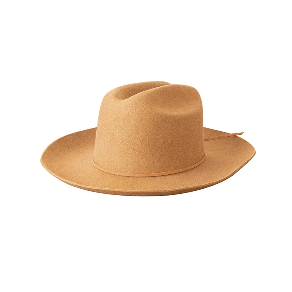 Autumn Winter New Style Tie Decor Wool Wide Brim Jazz Hat Outdoor Shopping Concave Shape Felt Hat Trendy