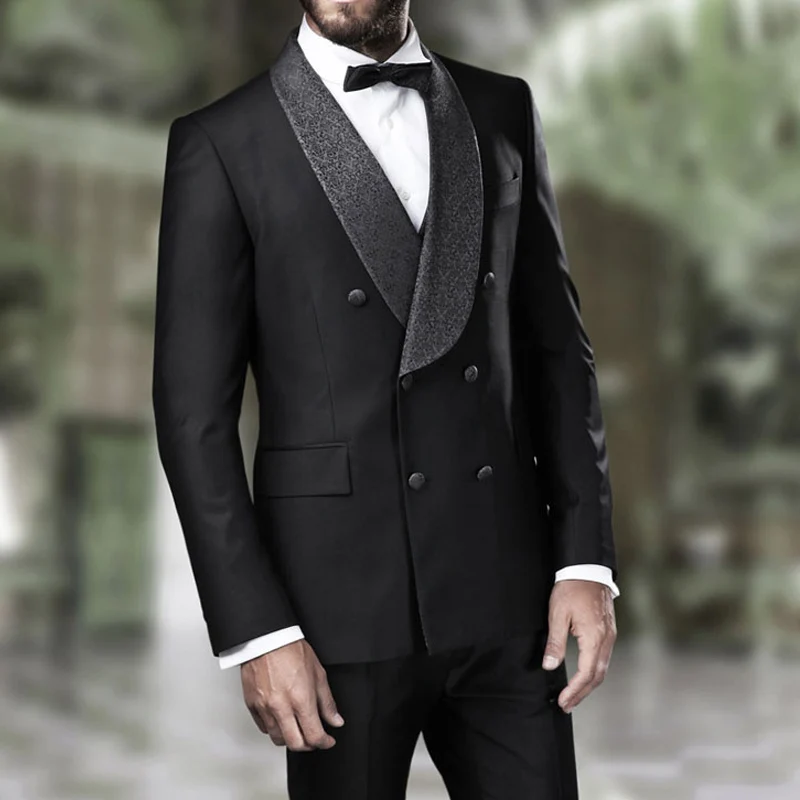 

Double Breasted Wedding Groom Tuxedos for Men Shawl Lapel New Fashion Slim Fit Custom Man Suits Tailor made 2 Piece Jacket Pants