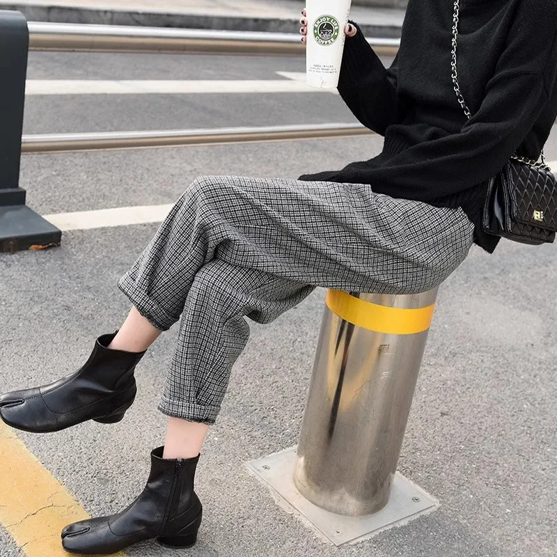 فحص السراويل الصوفية الحريم للنساء عارضة منقوشة طول الكاحل السراويل الخريف والشتاء،