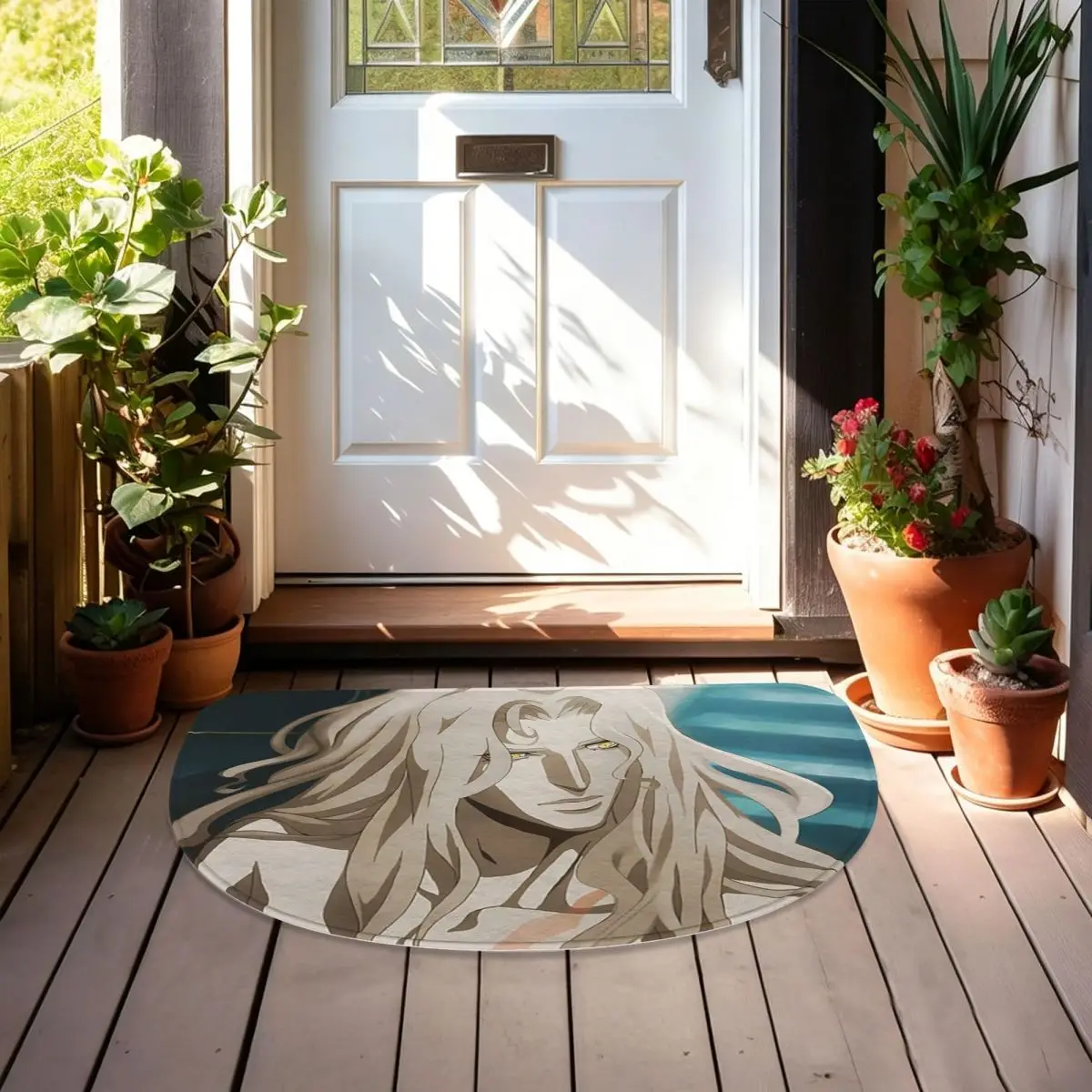 Alucard Castlevania Soft Flannel Half Round Doormat Non Slip Bathroom Mat Absorbent Floor Carpet for Living Room