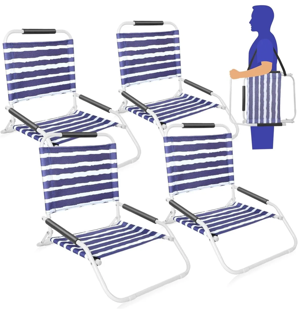 

4 Pack Folding Beach Chairs With Carrying Strap-265 lb Rated