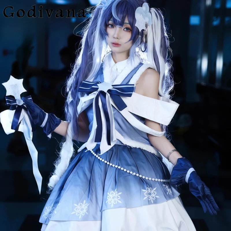 

Snow Cosplay Costume Female Anime Winter Hairwear Lolita Dress Halloween Party Carnival Dress Outfit for Women Girl